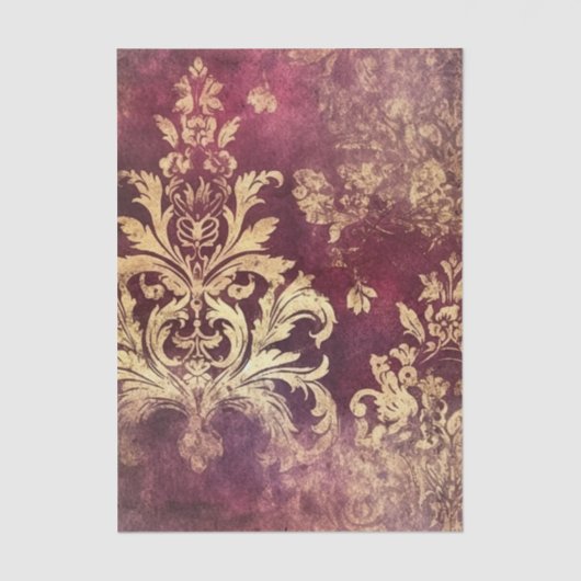 Papier Mousseline Grungy Burgundy and Gold Damask Pattern (Recto)