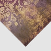 Papier Mousseline Grungy Burgundy Wine and Gold Damask Pattern (Détail)