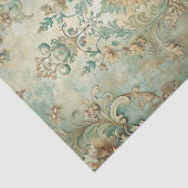 Papier Mousseline Grungy Damask Pattern in Shades of Teal & Beige (Détail)