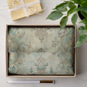 Papier Mousseline Grungy Damask Pattern in Shades of Teal & Beige (Cadeau)