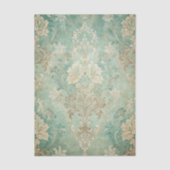 Papier Mousseline Grungy Damask Pattern in Shades of Teal Blues (Recto)