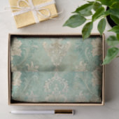 Papier Mousseline Grungy Damask Pattern in Shades of Teal Blues (Cadeau)