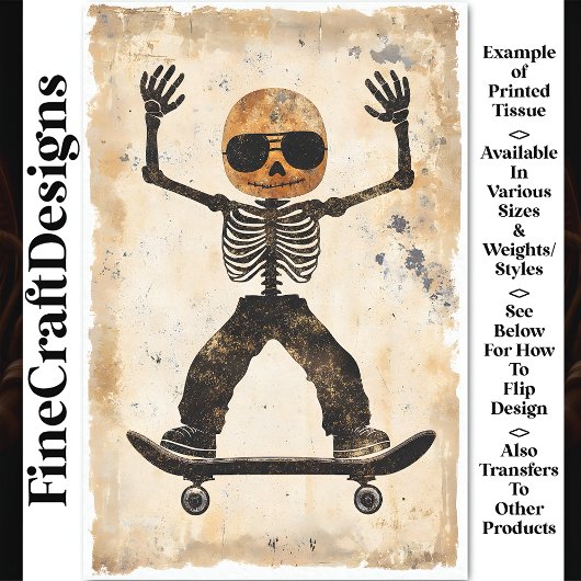 Papier Mousseline Grungy Edgy Skateboard Skeleton AJ9 Decoupage