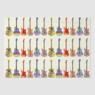 Papier Mousseline Guitares Motif Coloré