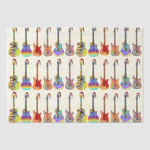 Papier Mousseline Guitares portant des chapeaux de Père Noël motif c