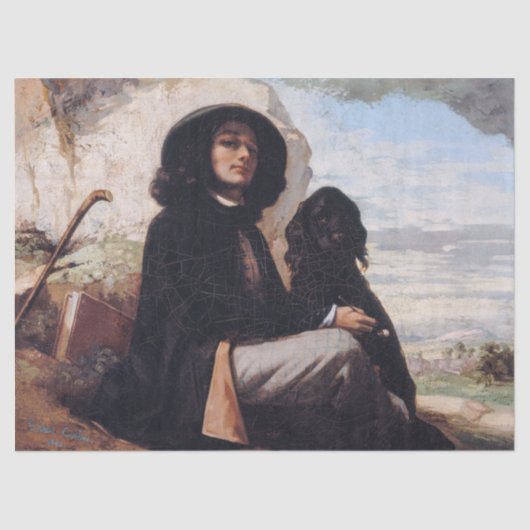 Papier Mousseline Gustave Courbet - Autoportrait avec un chien noir (Recto)