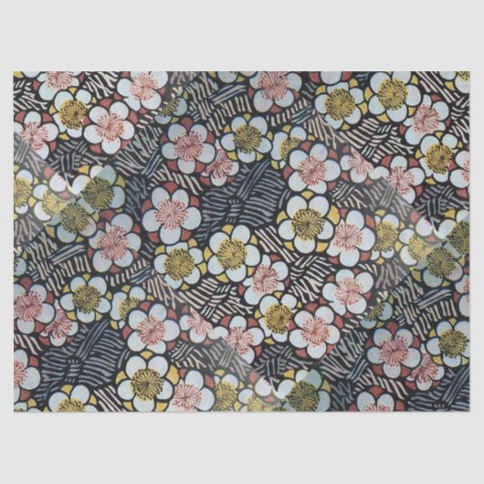 PAPIER MOUSSELINE HAIKU/ FLEURS DE PRINTEMPS JAUNE ROSE BLANC NOIR (Recto)