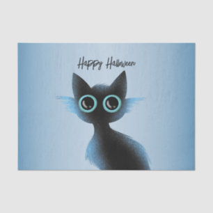 Papier Mousseline Halloween Big Eyes Black Blue Evil Chat