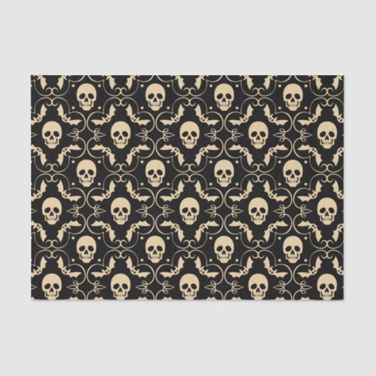 Papier Mousseline Halloween Black & Cream Skuls & Bats Party (Recto)