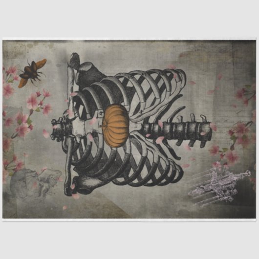 Papier Mousseline Halloween Cage Citrouille Coeur floral Ephemera (Recto)