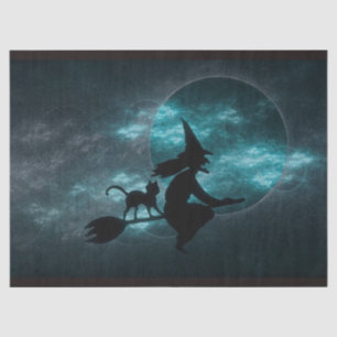 Papier Mousseline Halloween Chat Broom Lune Nuages