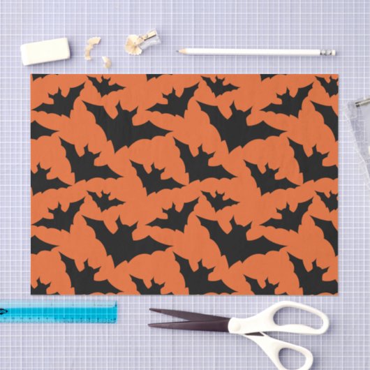 Papier Mousseline Halloween chauves-souris noires orange cool éffray (Artisanat)
