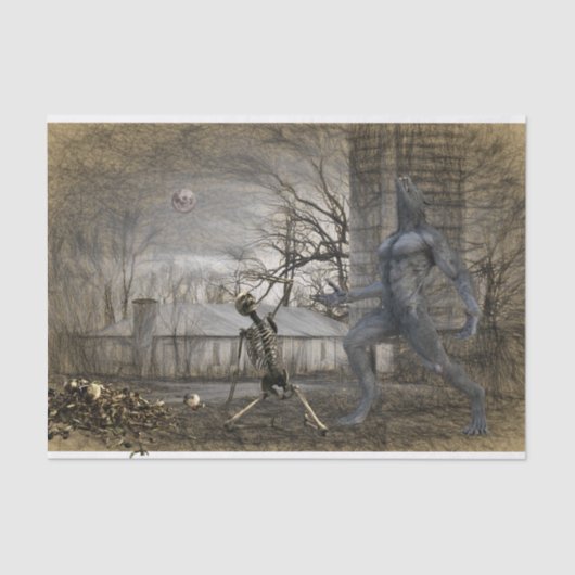 Papier Mousseline Halloween Decoupage Werewolf Skeleton (Recto)