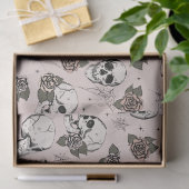 Papier Mousseline Halloween éffrayant rose floral petit crâne (Cadeau)