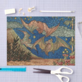 Papier Mousseline Halloween Elegant Blue Gold Mosaic Bat Belle (Artisanat)