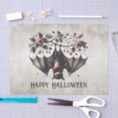 Papier Mousseline Halloween Fleurs roses mal chauve Feuilles verts c (Artisanat)