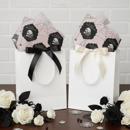 Papier Mousseline Halloween gothique Blush rose Floral Crâne