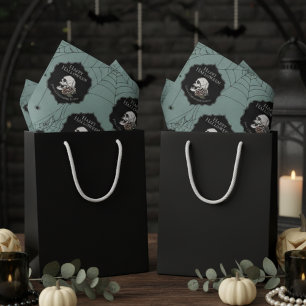 Papier Mousseline Halloween gothique Eucalyptus vert crâne floral