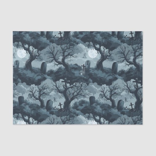 Papier Mousseline Halloween Graveyard Arbres Déplaisants Fantôme Lun (Recto)