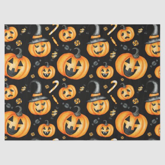 Papier Mousseline Halloween Jack-o-Lantern Citrouille noir et orange (Recto)
