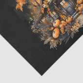 Papier Mousseline Halloween Maison hantée avec Citrouilles & Foliage (Détail)