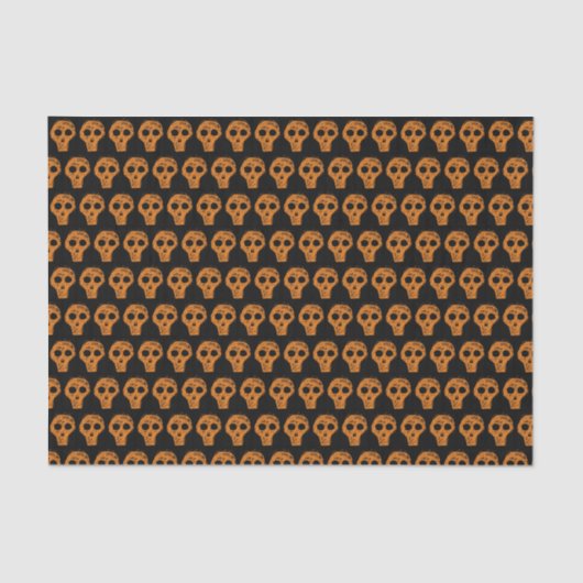 Papier Mousseline Halloween Motif crâne orange noir (Recto)