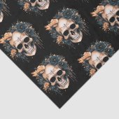 Papier Mousseline Halloween Motif de Fleurs Noir et Or crâne (Détail)