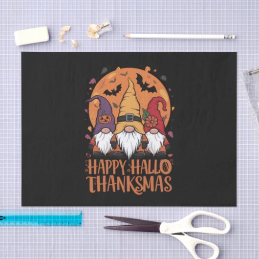Papier Mousseline Halloween Noël Joyeux HalloMerciMas Gnomes (Artisanat)