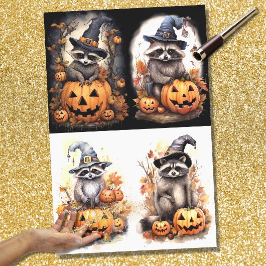 Papier Mousseline Halloween Raccoon Collage 1 papier découpage