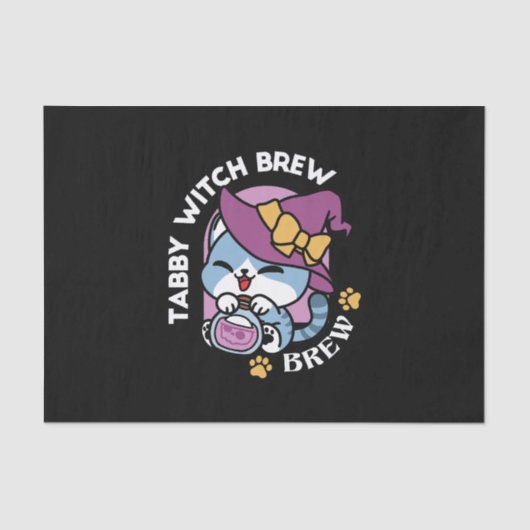 Papier Mousseline Halloween Tabby Cat – Witch Hat & Potion Art (Recto)