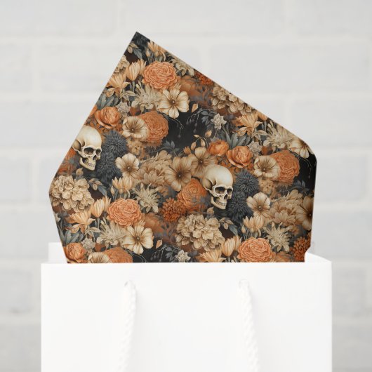Papier Mousseline Halloween vintage au crâne floral (Sac cadeau)