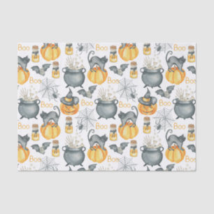 Papier Mousseline Halloween Whimsical Cauldron et Motif de chats