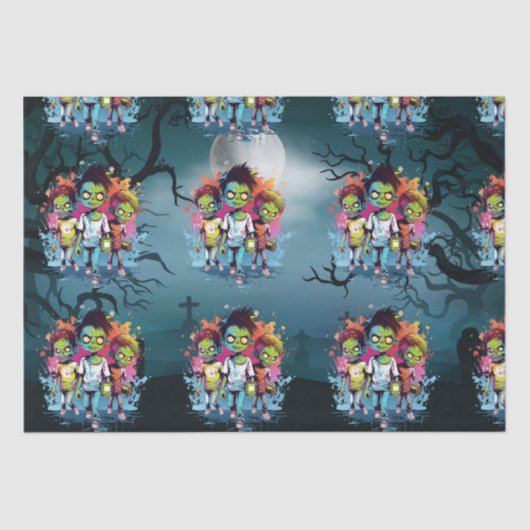 Papier Mousseline Halloween zombie enfants bleu (Recto)