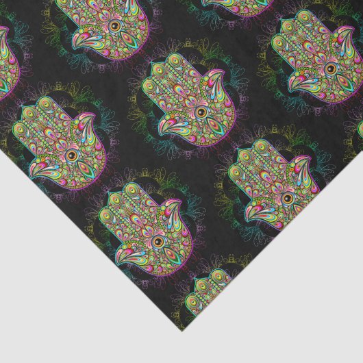 Papier Mousseline Hamsa Fatma Main Psychedelic Art (Détail)