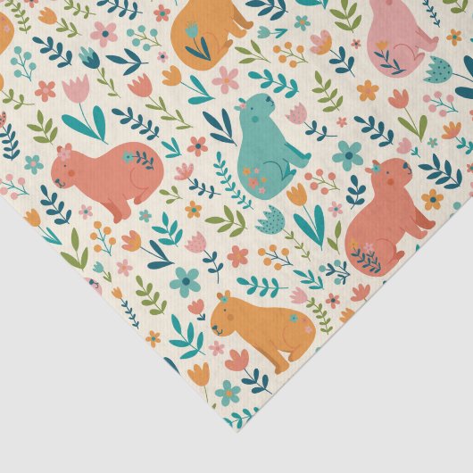 Papier Mousseline Hand Drawn Floral Capybara Tissue Paper (Détail)