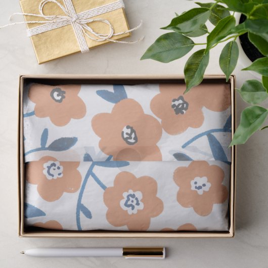 Papier Mousseline Hand-drawn Orange Wildflowers (Cadeau)