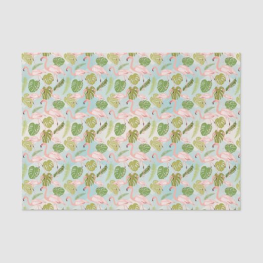 Papier Mousseline Hand drawn pink flamant and monstera leaves. Seam (Recto)