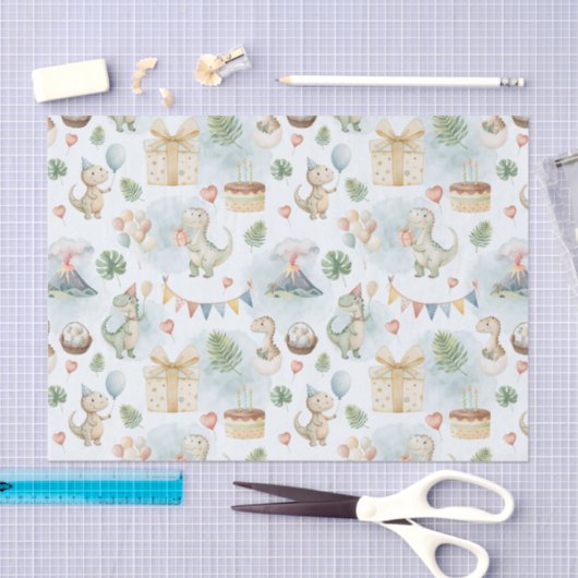 Papier Mousseline HandPainted Birthday Dinos Tissue Paper (Artisanat)