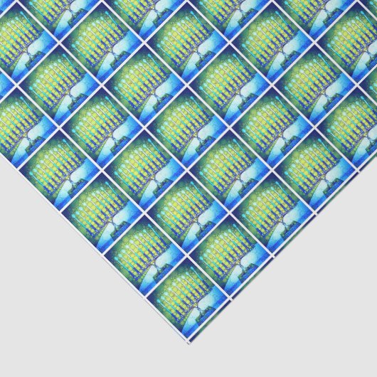 Papier Mousseline Hanoukka Blue Green Menorah Motif simple moderne (Détail)