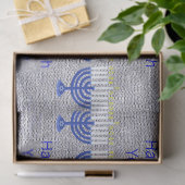 Papier Mousseline Hanoukka Dark Blue Menorah Faux Silver Festive (Cadeau)