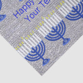 Papier Mousseline Hanoukka Dark Blue Menorah Faux Silver Festive (Détail)