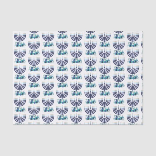 Papier Mousseline Hanoukka Floral Menorah Motif (Recto)