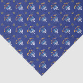 Papier Mousseline Hanoukka Gold Star de David Menorah Blanc Bleu (Détail)