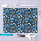 Papier Mousseline Hanoukka Symboles Motif bleu (Artisanat)