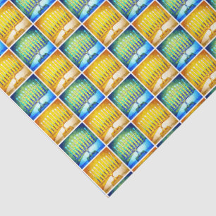 Papier Mousseline Hanoukka Yellow Blue Menorah Motif Moderne Simple