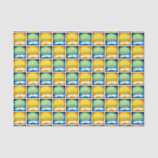 Papier Mousseline Hanoukka Yellow Blue Menorah Motif Moderne Simple (Recto)