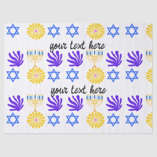 Papier Mousseline Hanukkah Wrapping Paper – Menorah, Star of David (Recto)