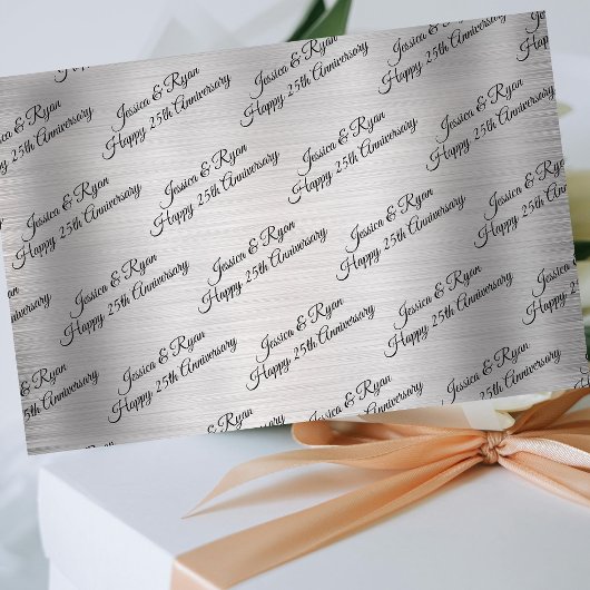 Papier Mousseline Happy 25th Anniversary DIY Names/Year Black Script