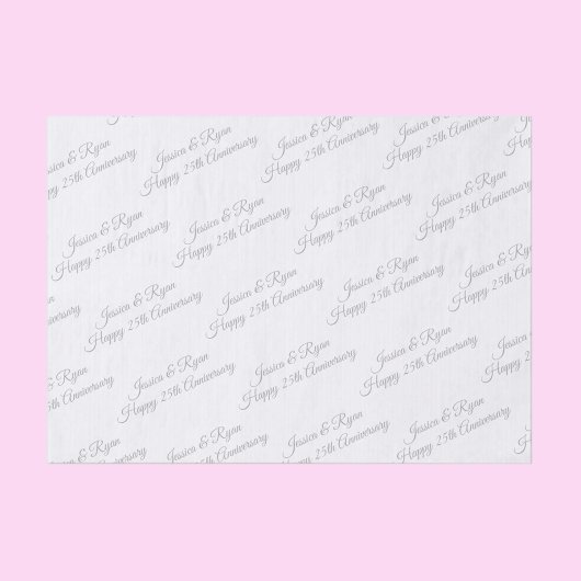 Papier Mousseline Happy 25th Anniversary DIY Names/Year Grey Script