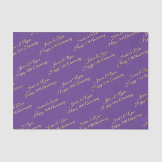 Papier Mousseline Happy 50th Anniversary DIY Names/Year, Gold Script (Recto)
